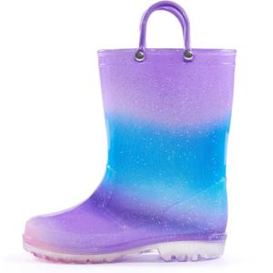 K KomForme Girls Rain Boots,Kids Glitter Waterproof Boots with Easy-on Handles (11 Little Kid, Gradient Purple)