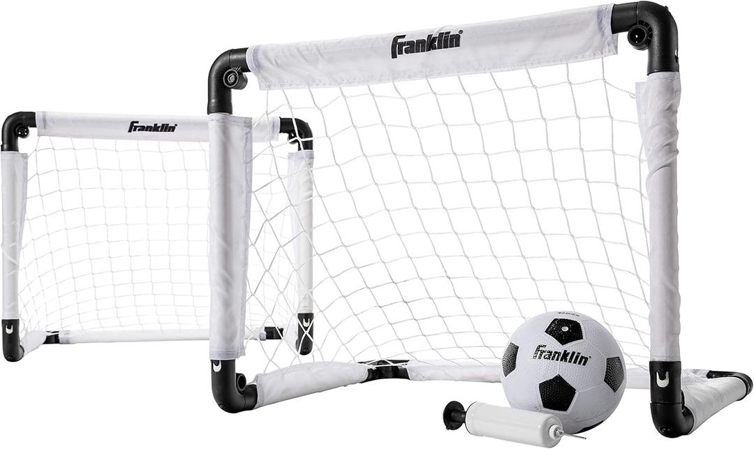 Franklin Sports Kids Mini Soccer Goal Set - Backyard/Indoor Mini Net and Ball with Pump - 22" x 17" Goal Size, White/Black
