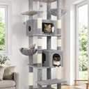 Globlazer Heavy Duty Cat Tree, 74in Sturdy Cat Tower for Large Cats Adult, Big Cat Tree with 7 Sisal Scratching Posts, 2 Padded Condos, 2 Dual-Ear Hanging Baskets, Enlarged Top Perch, S74, Light Grey