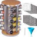 Revolving Spice Rack Set with 20 Spice Jars, Kitchen Spice Tower Organizer for Countertop or Cabinet -- Carousel Storage Includes 386 Spice Labels -- Desktop Rotating Seasoning Organizer (Wood)
