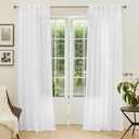 MYSKY HOME Patio White Curtains for Sliding Door, Living Room Curtains & Drapes Soft Cotton Farmhouse Window Treatments 90 inch Length 2 Panels Set Linen Look Semi Sheer Draperies, 50" W x 90" L