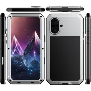 for iPhone 16 Case Heavy Duty Metal Shockproof Tough Armour Silver