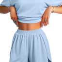 JUSTFASHIONNOW Split Short Bamboo Pajama Set Cute Summer Pjs for Women 2 Piece Short Sleeve Lounge Sets Soft Sleepwear (Blue, M)