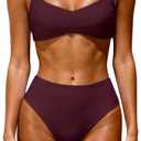 OWICA Women's High Waisted Bikini Set Two Piece Swimsuit with Crisscross Back Adjustable Tie Bathing Suit, M