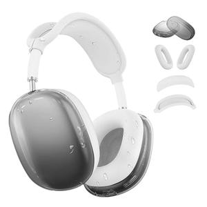 4 in 1 Silicone Case Cover for AirPods Max Headphones (2020 Lightning/2024 USB-C), Clear Gradient Soft TPU Ear Cups/EarPad Covers/Headband Cover Transparent Accessories Case Protector for Airpods Max