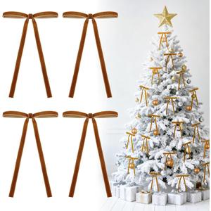 10 x MEWTOGO 24Pcs Khaki Velvet Bows for Christmas Tree Decorations - 5x7in Velvet Ornaments with Tie for Christmas Wreath