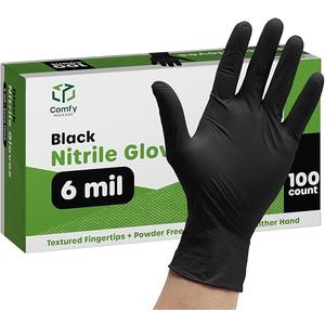 Comfy Package Black Nitrile HEAVY DUTY 6 Mil. Chemical Resistance, Latex & Powder Free, Textured Fingertips Disposable Gloves (Medium)