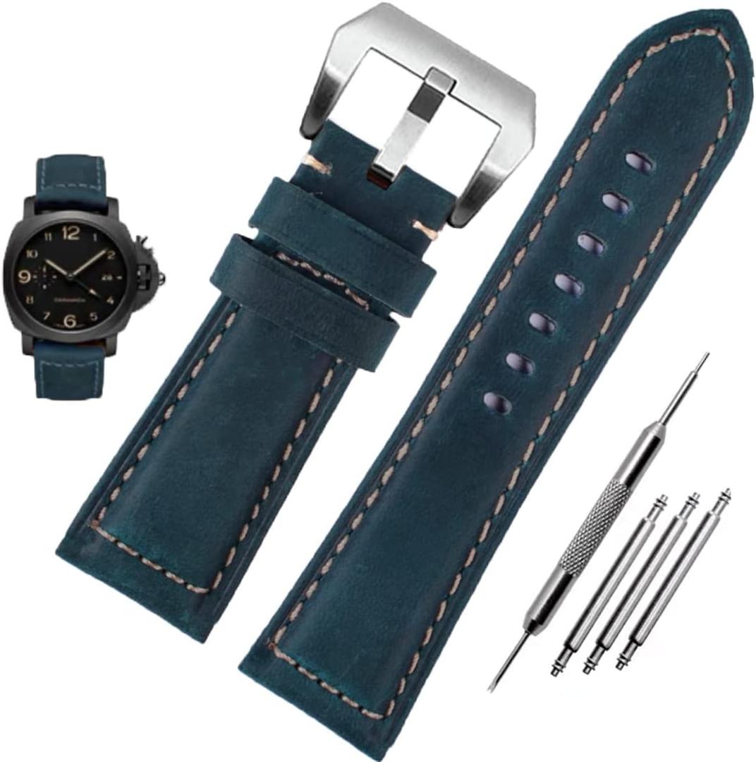 Vintage Leather Watch Bands for Men - Top Grain Leather Compatible with Panerai Watch Band - 26mm