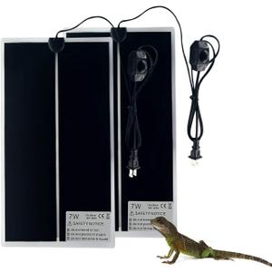 FIPASEN Reptile Heating Mat, 2PCS Reptile Heating Pad with Temperature Adjustment for Reptiles Tortoise Snakes Lizard Gecko Hermit Crab Amphibians - Removable Terrarium Heat Mats(7W, 6x11 inches)