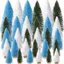 Yahpetes Artificial Mini Christmas Trees, 30 Pcs Sisal Snow Pines in 5 Sizes, Crafting Displaying Decoration, Tabletop Xmas Tree for Home, Party (Blue/White/Green)