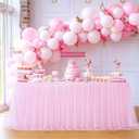 6ft Pink Tablecloths for Rectangle Tables 72 x 30 Inch Pink Rectangular Table Cloth Wrinkle Free 6 Foot Table Cover with Tutu Skirt for Baby Shower Girls Birthday Party Banquet Buffet Cake Desk Skirt