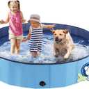 Foldable Dog Bath Swimming Pool Plastic Kiddie Pool Professional Tub Collapsible Grooming Bathtub for Pets Kids Baby and Toddler, 63 x 12 Inches Blue