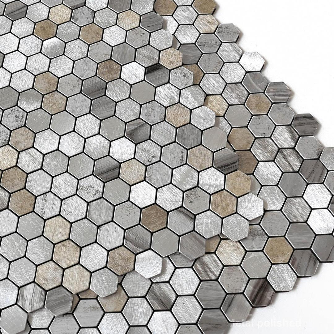 Kitchen Backsplash Tiles Peel and Stick Hexagon Penny Tile,Small Mosaic for Stove Backsplash(10sheets,Gray)