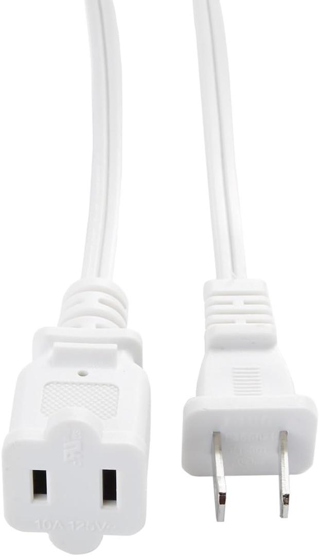 12 FT Extension Cord, White Polarized US 2-Prong Male-Female Extension Power Cord, SPT2 18AWG, Nema 1-15P to 1-15R Cable Polarity