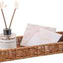 Rattan Bathroom Tray Toilet Tank Basket, Bathroom Sink Vanity Tray Long Narrow, Guest Towel Napkin Holder, Storage Basket Tray for Home Decor, 13.7'' x 5.3" x 1.8''