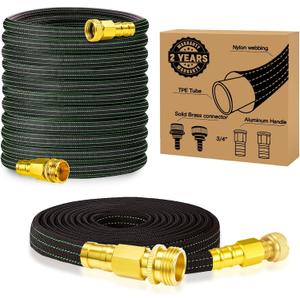 10FT Lightweight Garden Hose,Flexible Water Hose with Solid Brass Head,Kink-Free,Collapsible Hose,High Pressure Flat Water Hose for RV,Boat,Car Wash,Garden,Yard,Camper,Outdoor (GreenBlack, 10 feet)