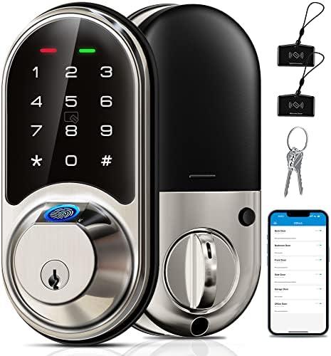 Veise RZ07 Smart Lock, Fingerprint Door Lock, 7-in-1 Keyless Entry with App Control, Electronic Touchscreen Keypad Deadbolt, Biometric Smart Locks for Front Door, Satin Nickel