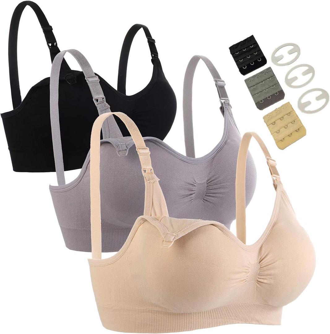 3 Pack Nursing Bra for Woman, Seamless Breastfeeding Bras, M