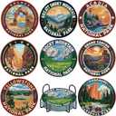 NEGEKFKX 8 Pcs National Park Diamond Art Painting Coasters Kits, Coaster with Holder for Adults, Non-Slip DIY Dot Paint Craft Kits,5D Full Drill DIY Diamond Dot Gem Art Kit Home Decor Arts Craft