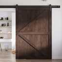 FREDBECK 60in x 84in Brown Barn Door with 10ft (120inch) Barn Door Hardware Track Kit Included, Double Surfaces,Simple Assembly is Required,K-Frame,Coffee