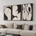Large Framed Neutral Abstract Wall Art for Living Room, 3 Piece Black and Beige Modern Canvas Prints Paintings Artwork for Walls, Minimalist Abstract Pictures for Hallway, Office Wall Decor 24x36 In, 24" W X 36" H X 3pcs