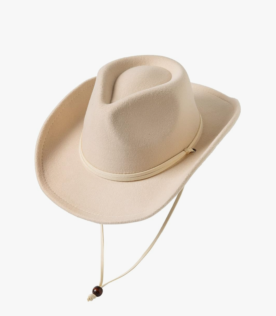 Jastore Boys Girls Cowboy Hat Kids Western Hat Felt Cowboy Hat Cowgirl Hat with Landyard (Beige, 5-10 Years)