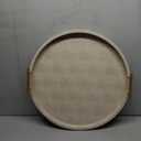 HofferRuffer Extra Large Round Serving Tray 24'', Elegant Oversized Faux Leather Circle Ottoman Table Tray, Serve Tea Coffee Breakfast in Bedroom Living Room Kitchen (Cream White)