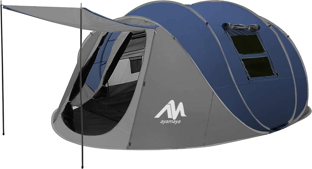 6 Person Easy Pop Up Tents for Camping - AYAMAYA Double Layer Waterproof Instant Tent with Vestibule & Porch, Large Size Family Tent Automatic Setup for 6 People Camping Hiking (Poles Included)
