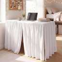 Breling 1 Pcs Ruffled Split Dorm Desk Skirt 42" L x 24" W x 30" H, White
