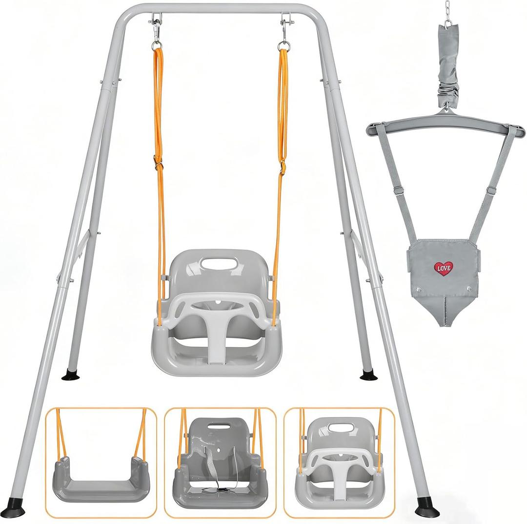 2 in 1 Toddler Swing Jumper with Frame, Outdoor, Indoor, Baby Swing with Safety Belt for Indoor and Outdoor Use, Foldable Metal Stand & Clear Instructions, Easy to Assemble