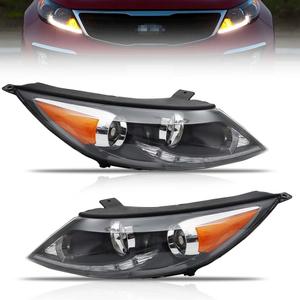 Headlight Assembly for 2013-2016 Sportage, Passenger & Driver Side Halogen Headlamp with [LED Daytime Running Light], Clear Lens Amber Reflector, (with Bulbs) 1 Pair, Replace# 921013W710