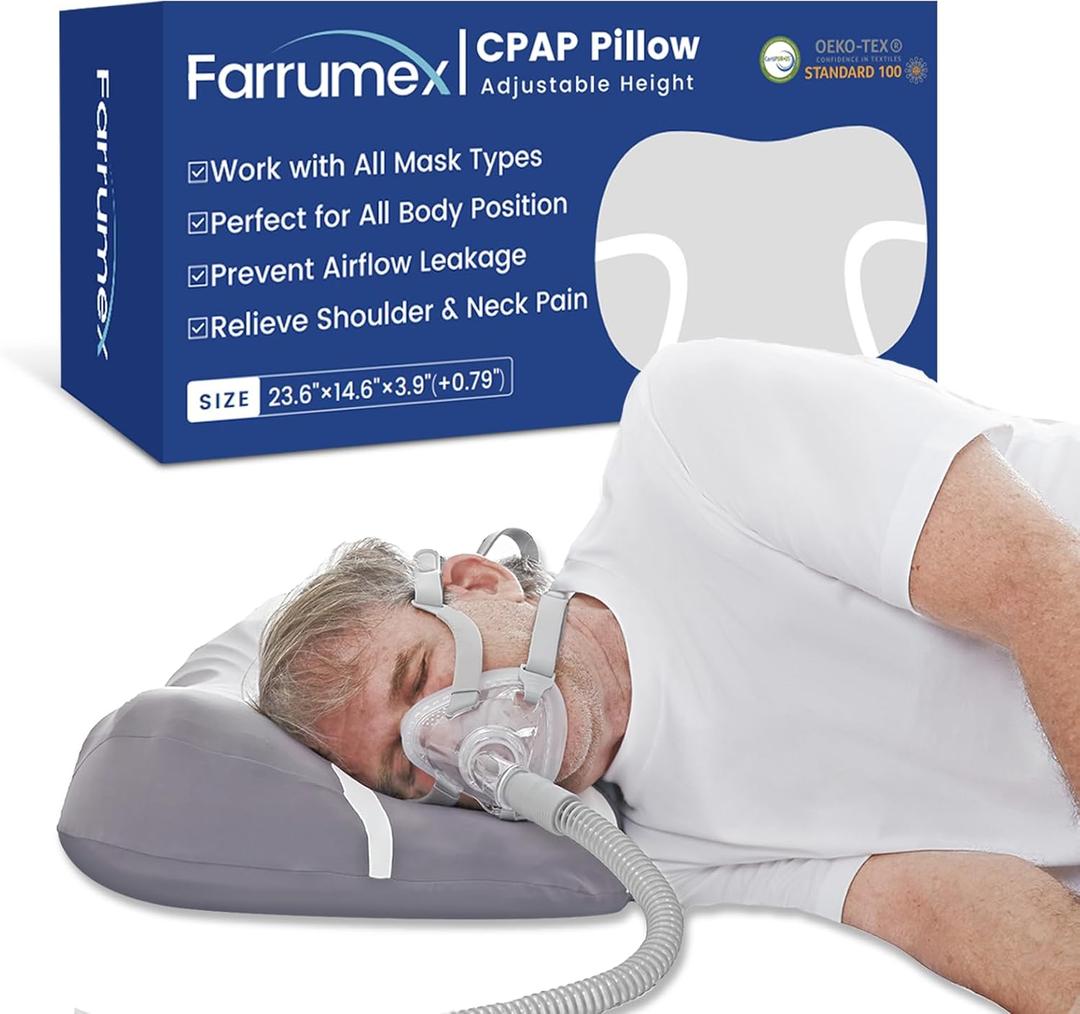 Farrumex CPAP Pillows for Side and Back Sleepers – Adjustable Height Memory Foam CPAP Pillow with Ice Silk Pillowcase, Mask & Tube Accommodation, 5X Support Zones, Pain-Free Sleep for CPAP Users  