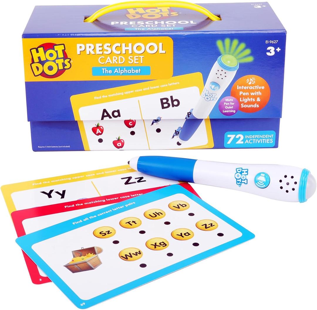 Educational Insights Hot Dots Alphabet Set with 72 Activities, Learn to Read Preschool Set with Interactive Pen, Ages 3+, Medium, Includes 36 Double-sided Cards and Pen