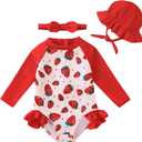 Renotemy Baby Girls Swimsuit Summer Infant Girl Bathing Suit Zipper Long Sleeve One-Piece Rash Guard Swimwear with Hat 3M-3Y