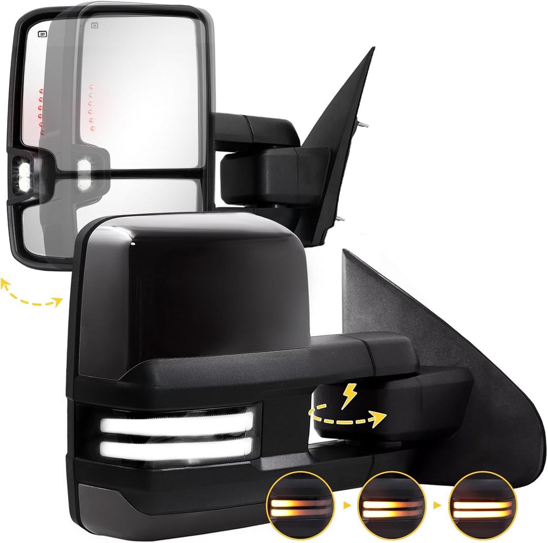 Sanooer Power Folding Towing Mirrors Black for 2014-2018 Chevy Silverado GMC Sierra 1500 2500HD 3500HD 2019 Chevy GMC 1500 with Switchback Lights Running Signal Light Heated Set