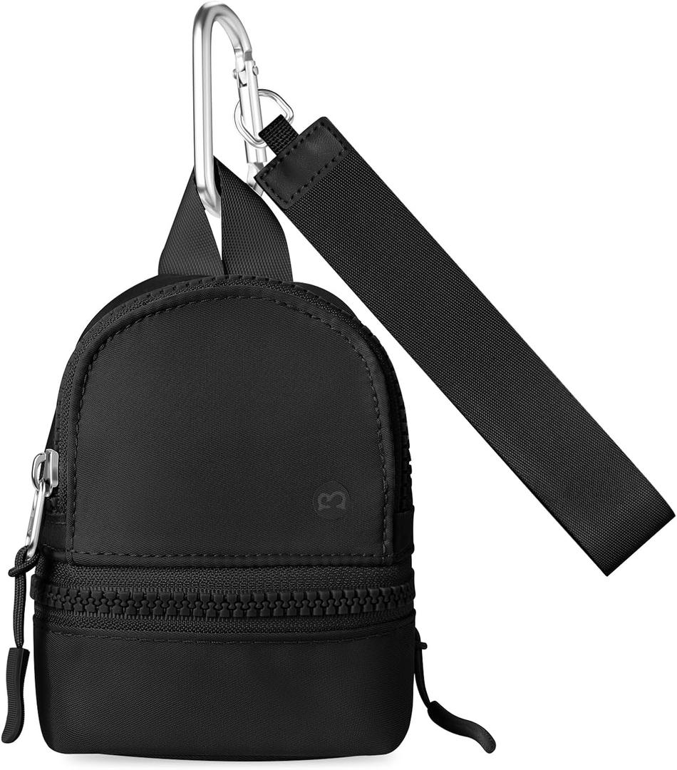 Babysun Mini Backpack Keychain Wristlet Pouch Small Change Coin Purse Cute Zipper Wallet With 3 RFID Card Slots For Women/Men Airpods Cosmetics (Black)