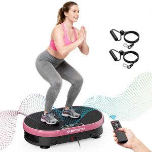 Vibration Plate Exercise Machine with Resistance Bands for Weight Loss, 120 Speed Levels, Remote Control, Compact Home Gym Equipment (Pink)