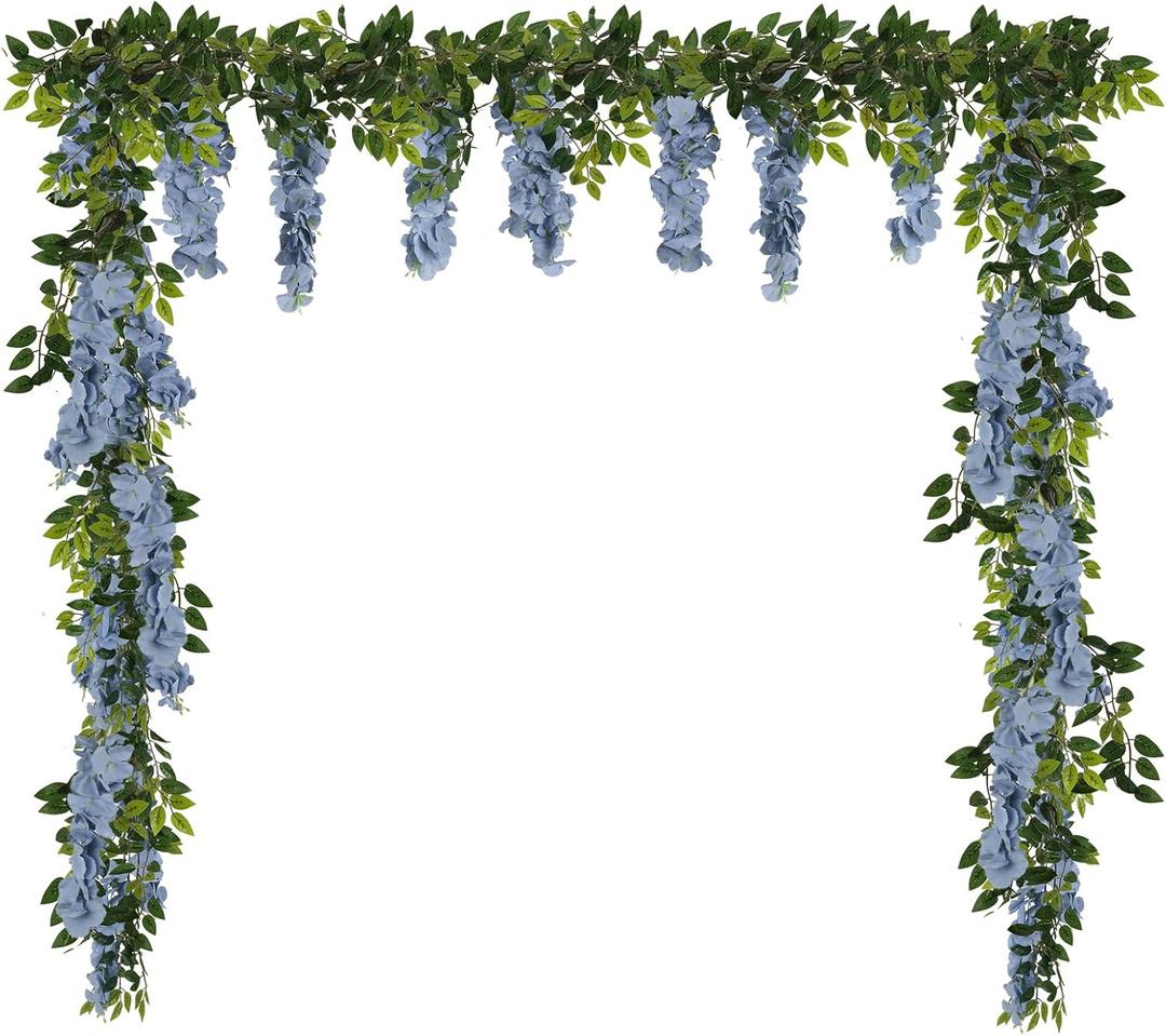 Wisteria Artificial Flowers Garland 2PCS 5.91FT/Peice Fake Wisteria Vines Dusty Blue Faux Wisteria Rattan Silk Hanging Flowers for Wedding Arch Decorations Garden Floral Decor (Dusty Blue)