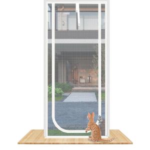 Reinforced Cat Screen Door,Fits Door Opening Size 32''x 80'',Thickened Cat Resistant Mesh Screen Door for Living Room,Kitchen,Bedroom,Cat Proof Screen with Zipper Closure. (U-Type,White)