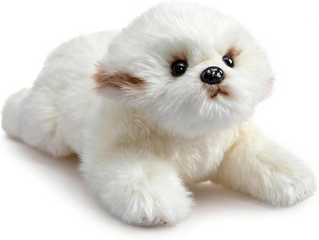 HollyHOME Maltese Stuffed Animal Realistic Maltese Dog Plush Toy Pet Fluffy Little Stuffed Puppy Dog Toys Gift for Kids 15 inches White