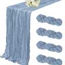 4 Pack Dusty Blue Cheesecloth Table Runner 35 x 120 Inch Boho Gauze Rustic Cheese Cloth Table Runner 10 FT Long Fabric Semi Sheer Table Runners for Romantic Wedding Birthday Party Table Decor
