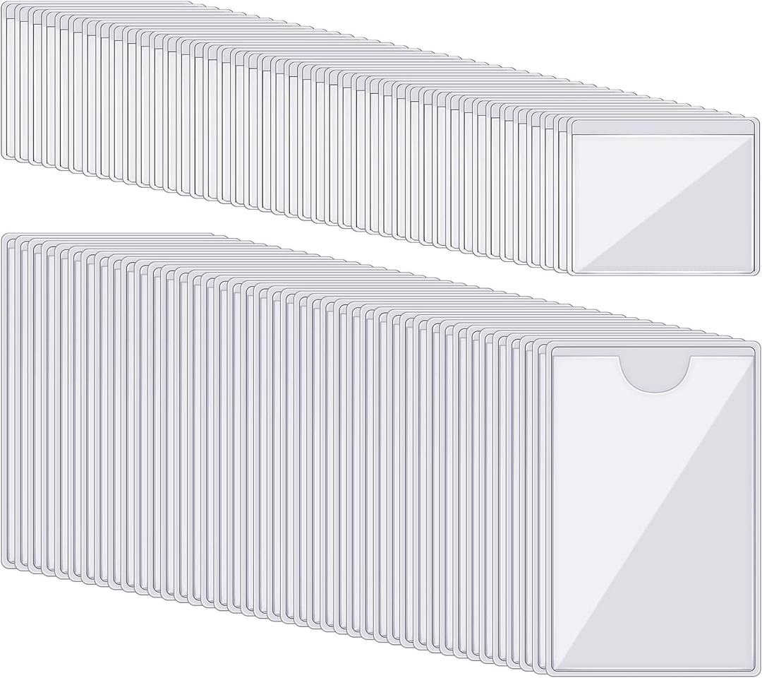 100 Self-adhesive Index Card Holder for Business Cards, Clear Plastic Sticky Labels Holders for Storage Bins Toy Bins Scrapbooks, Organize and Protect Cards Photos Labels (2.32 x 3.54'', 1.85 x1.57'')
