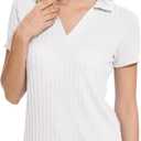 YuKaiChen Women's Polo Shirts Casual Summer Collared Tops Short Sleeve Knit Tops V Neck (XX-Large, White)