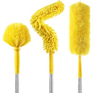 17 Foot High Reach Duster Kit with 2-to-9 Foot Extension Pole, Newliton 3-in-1 High Ceiling Chenille Duster, Microfiber Duster, Cobweb Duster, Indoor & Outdoor Extendable Bendable Duster Cleaning Set