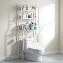 3-Tier Over the Toilet Storage Shelf with Adjustable Foot Pads, Anti-Tilt Metal Bathroom Organizer with Paper Holder & 4 Hooks, No Drill Space Saving Toilet Rack, White