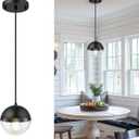 LMS 6-inch Modern Pendant Light, Matte Black Kitchen Pendant Light with Clear Globe Glass, Adjustable Hanging Farmhouse Pendant Light Fixtures for Dining Room Living Room Kitchen Island, LMS-186BKCS