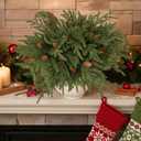 RICHMYC Christmas Branches Norfolk Pine Stems 17.7 Inch 12 Pcs, Artificial Cedar Pine Stems Faux Greenery Pine Picks for Vase DIY Garland Wreath Home Decoration