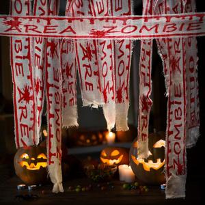 Halloween Decorations Creepy Blood Bandage, Haunted House Decor Scary Gauze Bandage, Crime Scene Props for Mummy, Cosplay Parties and Door Curtains(Blood Drop Text Pattern,27.6 ft)