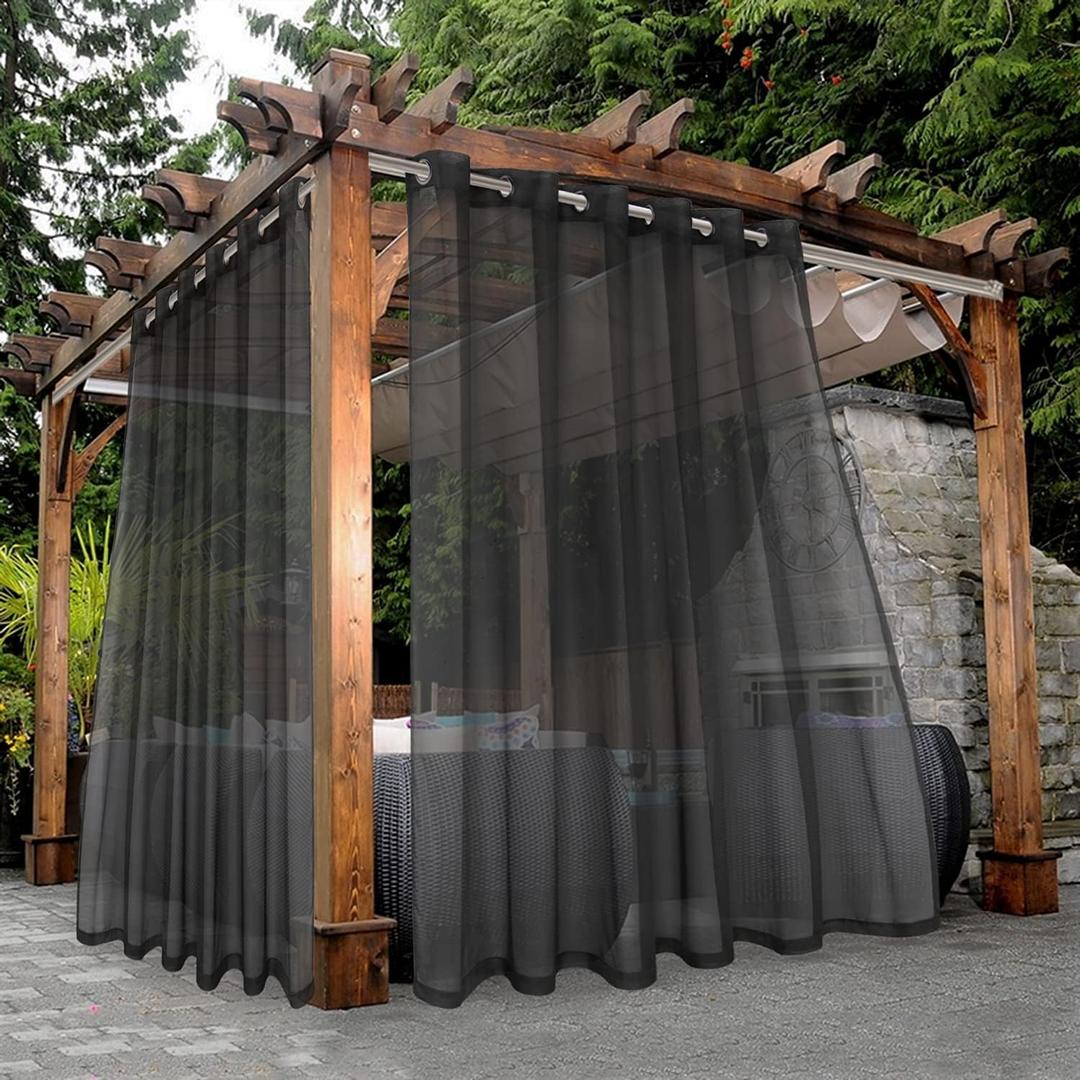 BONZER Outdoor Sheer Curtains for Patio Waterproof - 2 Panels Wide Grommet Indoor Voile Curtains for Living Room, Bedroom, Porch, Pergola, Cabana, 100 x 120 inch, Grey