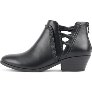 Soda Sincere Women's Low Ankle Heel Bootie with Elastic Cross Straps, Size 6.5